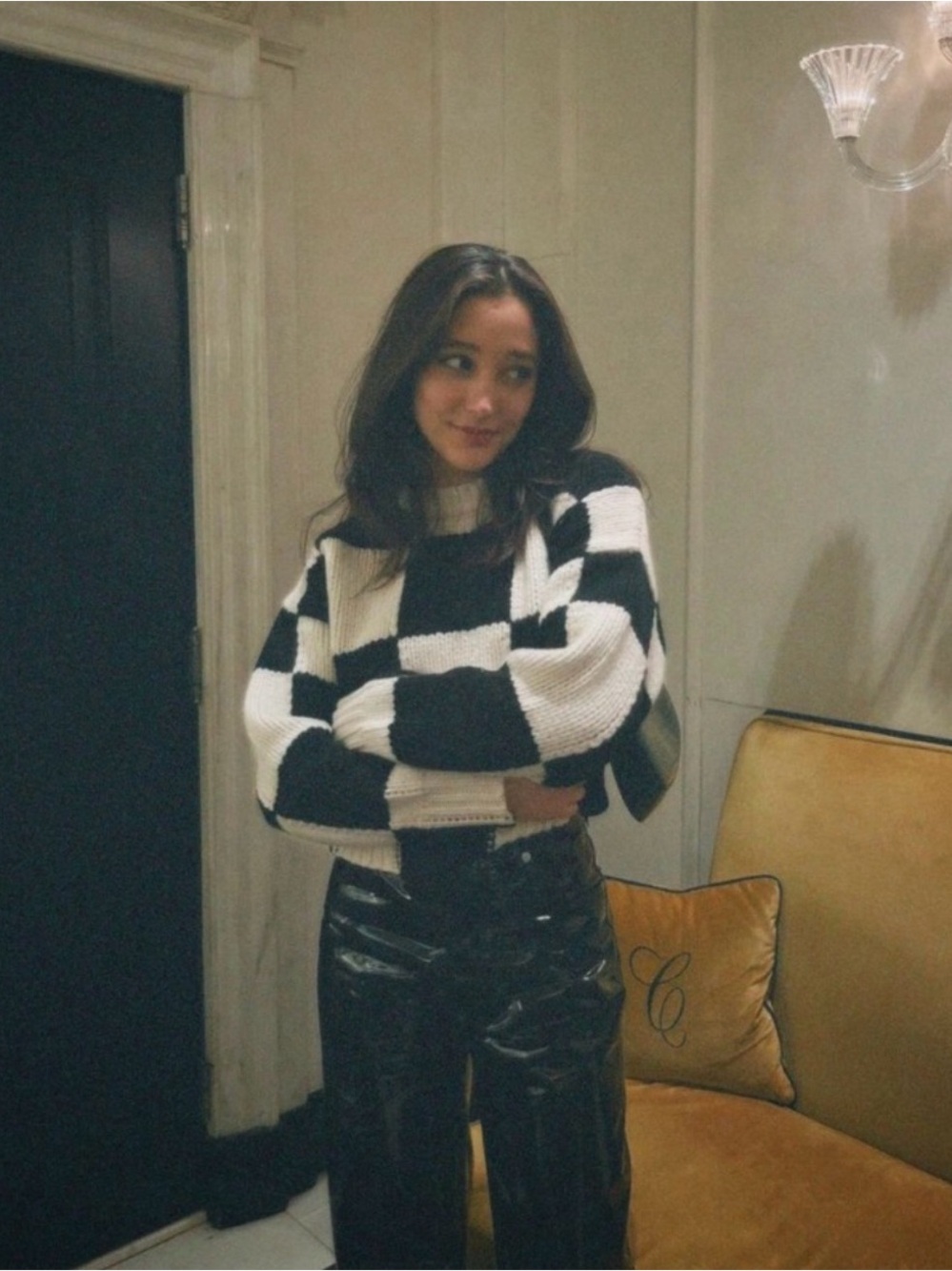Frame Checkered Grid Sweater